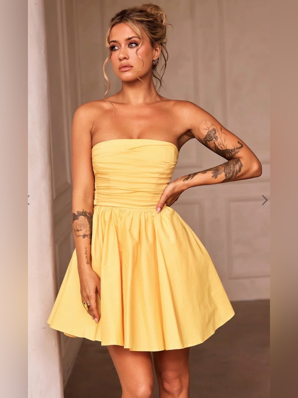 NWT Sage and Paige Sugar Crush Yellow Strapless Mini Dress Medium Coquette Boho‎